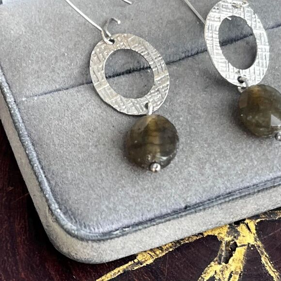 Vintage Green Labradorite Earrings Sterling Silver - Picture 6 of 8